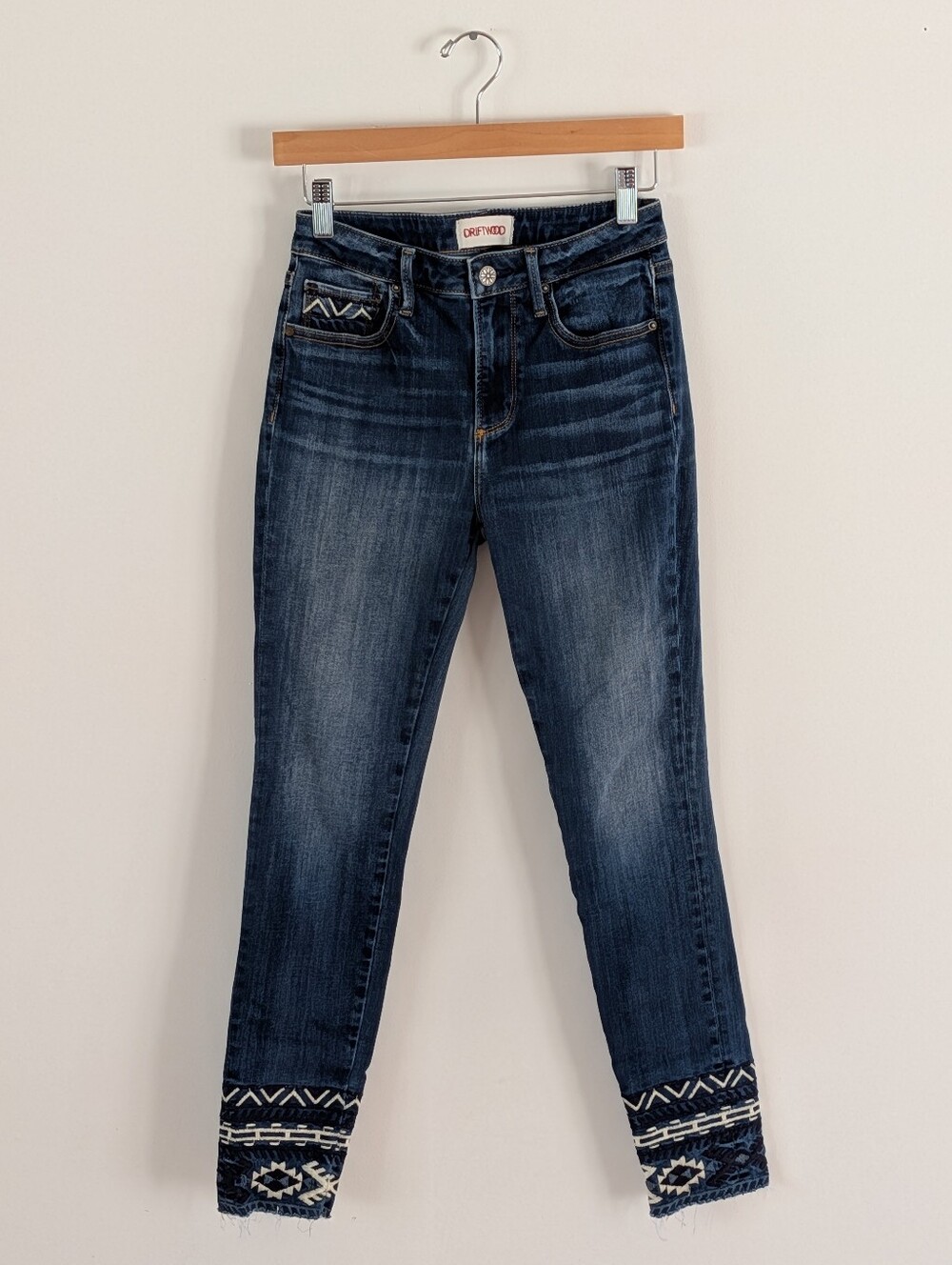 Driftwood Jackie High Rise Embroidered Cuff Jeans - 25